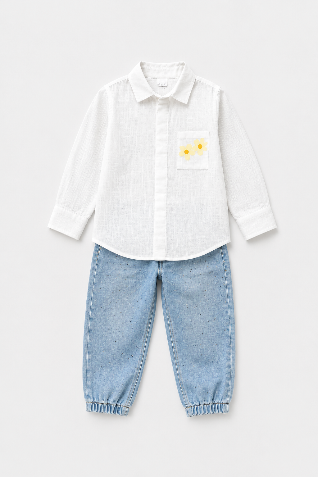 Daisy Pocket Shirt & Denim Jogger Set for kids by Buds