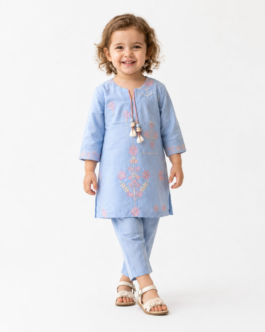 Periwinkle Embroidered Kurta Set - view 2