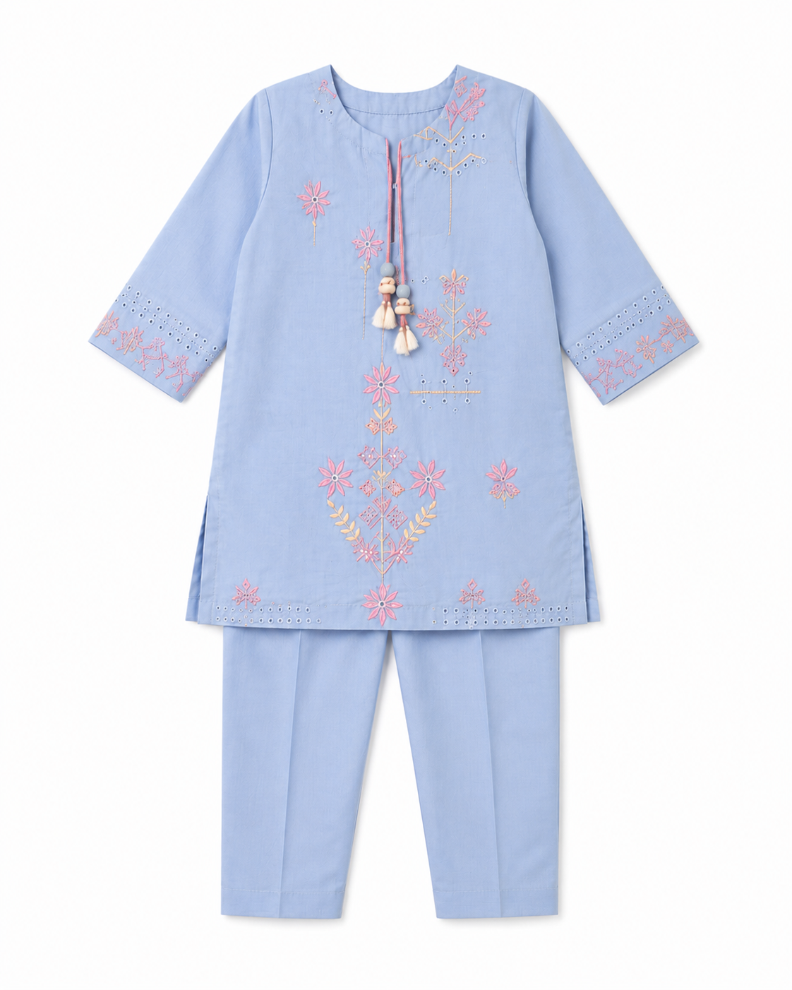 Periwinkle Embroidered Kurta Set for kids by Buds