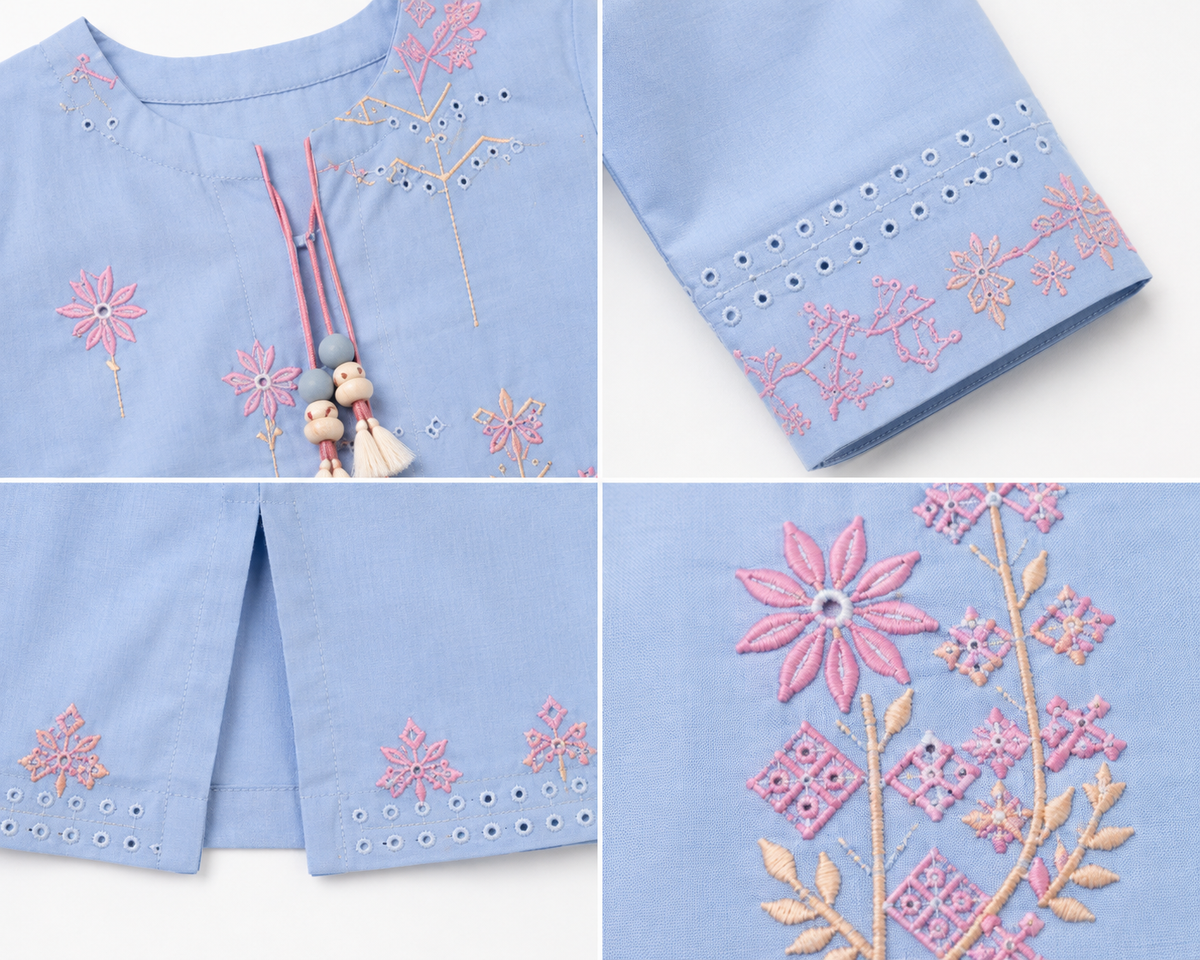Periwinkle Embroidered Kurta Set - view 4